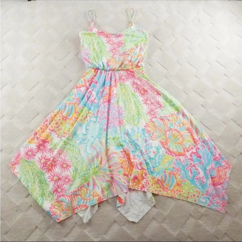 Lilly Pulitzer Dominica Sun Dress Womens XS Lovers Coral Handkerchief Hem - Picture 3 of 14